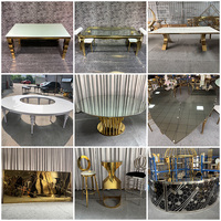 Table de réception de banquet ZKAI avec plateau noir brillant en forme de C et base en acier inoxydable pour la décoration de mariage