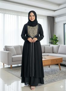 Abaya de Color Sólido con Bordado Pesado y Cuentas, Manga Ultra Larga, Estilo Dubái, Vestido Largo de Verano para Mujeres Musulmanas, para Ramadán y Eid - Product Image 2