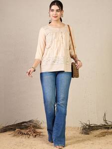 Top de algodón con cuello mandarín estampado Camisa de algodón Estilo Top regular - Product Image 5