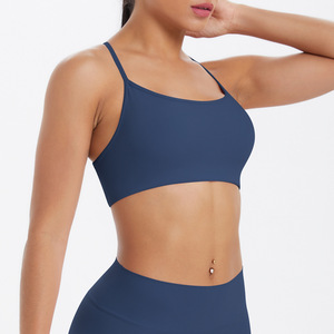 Women Thin Strap Criss Cross <b>Back</b> Sports Bra Padded <b>Low</b> Support Shockproof Yoga Bra Gym Running Pilates Workout Crop <b>Top</b> OEM ODM - Product Image 3