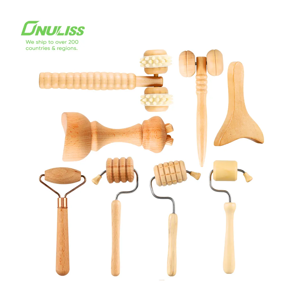 Conjunto de ferramentas de massagem, ferramentas de esculpir o corpo, terapia de madeira, rolo massageador de madeira