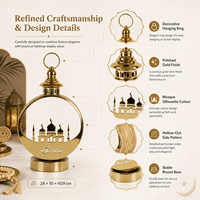 Lanterne ronde en métal doré de luxe en gros pour le Ramadan, porte-bougie de table islamique pour la mosquée, Eid Mubarak, décoration intérieure