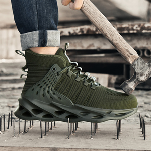 Bottes de travail d'été pour hommes à tige tricotée indestructible, chaussures de sécurité respirantes anti-perforation avec embout en acier, idéales pour l'extérieur au printemps - Product Image 5