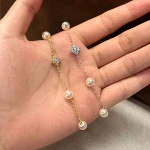 สร้อยข้อมือเงินแท้ S925 ปรับขนาดได้ ประดับมุก พร้อมจี้รูปโคลเวอร์และผีเสื้อ ประดับเพชร CZ เครื่องประดับคุณภาพสำหรับผู้หญิง สวมใส่ได้ทุกวัน เหมาะเป็นของขวัญ - Product Image 4