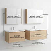 Mueble de Baño Flotante Nórdico de Roble Claro con Lavabo de Cerámica y Espejo LED para Hotel