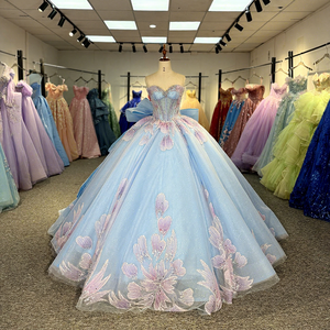 Robes de Quinceañera bleues avec appliques en dentelle, col cœur orné de cristaux, robe de 15 ans Dy1388 - Product Image 1