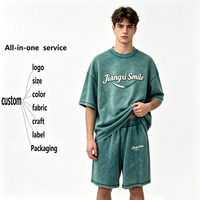 Setelan Kaos dan Celana Pendek Pria Ukuran Besar, Bahan Katun Batik Vintage, Kerah Bulat, Lengan Pendek, Model Terbaru Musim Panas