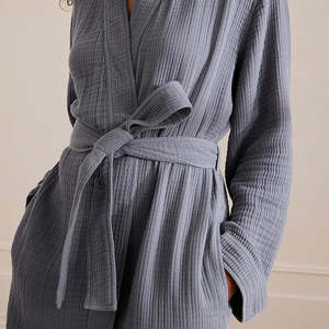 Bata de Baño de Gasa de Algodón Tejida, Ecológica y Sostenible para Mujer y Hombre, Ligera, Absorbente, con Bolsillos, Suave, Estilo Kimono para Verano - Product Image 5