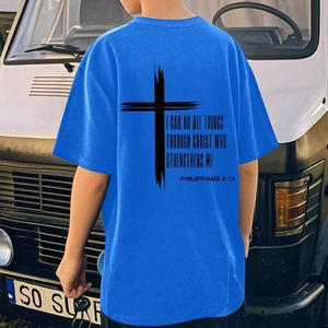 เสื้อยืดเด็กชาย FOXA ลายคริสเตียน แขนสั้น ผ้าฝ้าย 100% ลายกางเขน ข้อพระคัมภีร์ สร้างแรงบันดาลใจ เสื้อผ้าทางศาสนาสำหรับเด็ก - Product Image 4