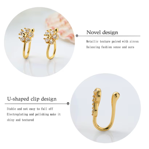 도매 패션 인도 브라스 18K 금도금 크리스탈 코걸이, 여성용 피어싱 없는 지르콘 트위스트 코걸이 - Product Image 2