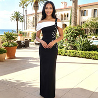 Robe de soirée sirène élégante bicolore à épaules dénudées avec manches froncées et détail papillon en strass, collection 2026 – Vente en gros