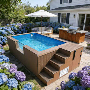 Elegante Diseño de Piscina Elevada con Detalles de Madera y Bomba de Filtro Eficiente para Uso en Agua Salada - Product Image 1