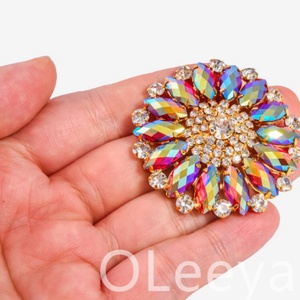 Applique de corsage pour encolure en verre à dos plat, ornée de strass perlés brillants et de boutons argentés, avec base dorée, pour accessoires vestimentaires - Product Image 4