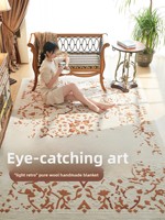Tapis artisanal en pure laine de Nouvelle-Zélande, style rétro légèrement vintage, tapis artistique tout en laine pour chambre, canapé, salon, table basse