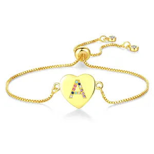 New 26 colored ABC letter bracelet heart zircon shrinkage bracelet wish amzn