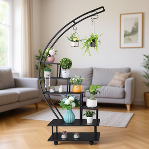 Artisasset - Macetero Semicircular de Hierro de 6 Niveles con Ruedas, Color Negro, Decoración Moderna para Interiores, Sala de Estar - Product Image 2
