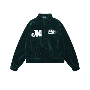 High Quality Men Boxy Heavyweight Front Letter Embroidery Velvet Velour <strong>Leather</strong> <strong>Long</strong> Sleeve Button up Boxy Man Corduroy <strong>Jacket</strong> - Product Image 4
