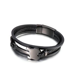 Ouj Bijoux Acier Inoxydable Haute Qualité <span class=keywords><strong>Guitare</strong></span> Cuir <span class=keywords><strong>Corde</strong></span> Tressé Multi-couche <span class=keywords><strong>Bracelet</strong></span> Rétro <span class=keywords><strong>Bracelet</strong></span> En Cuir Pour Hommes - Product Image 1