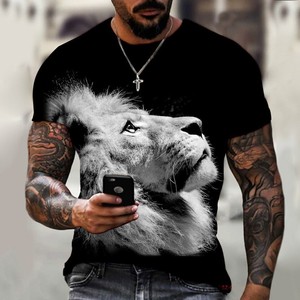 T-shirt estiva da uomo con motivo a forma di leone con motivo 3d con stampa a manica corta t-shirt sportiva con Micro elastico - Product Image 6