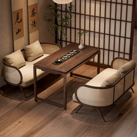 Ensemble de canapé et de chaises de style zen chinois en bois massif pour salle de thé et restaurant