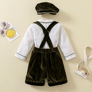 Boutique bébé garçon smocké vêtements Noël costume enfant en bas âge <span class=keywords><strong>chemise</strong></span> en coton à manches longues + cravate + Veet Shorts espagnol enfants ensemble <span class=keywords><strong>de</strong></span> vêtements - Product Image 3