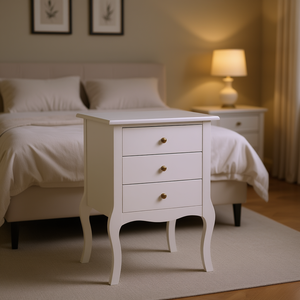 Mesita de Noche de Estilo Europeo Blanca con Tres Cajones, Muebles Modernos de Madera para Dormitorio - Product Image 2