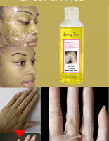 Huile de peeling liquide jaune super puissante, éclaircissante pour les coudes, les genoux, les mains, le corps, blanchiment de la mélanine, peau foncée, forte