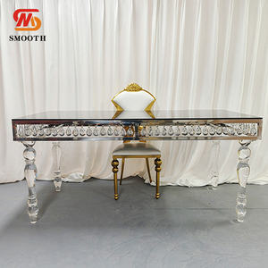 Suave elegante rectángulo boda cariño Mesa cristal plata acero inoxidable mesas de boda - Product Image 1