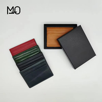 Dompet Kartu Minimalis Kulit Asli Vintage Grosir Logo Kustom Tahan Lama Ukuran Mini Tipis Tempat Kartu Kredit Bukaan Terbuka