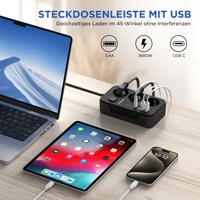 Multiprise européenne 3USB 3Type-C prise à trois fentes noir multi-trous commerce électronique commerce extérieur prise standard européenne transfrontalière