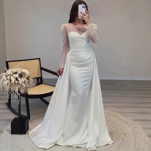 Elegante Vestido de Noche con Lentejuelas y Manga Larga, Escote Corazón, Cintura Natural, Cierre Frontal con Cremallera, Vestido de Novia - Product Image 1