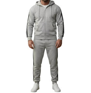 Ensemble de survêtement unisexe personnalisé en molleton 100 % coton, deux pièces, épais, respirant, avec fermeture éclair intégrale, pour l'hiver, style décontracté et sportif - Product Image 1