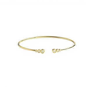18K Gold Plated Open Cuff <b>Bangle</b> Bracelet Bezel <b>Set</b> Graduated Round Diamond Bracelet Stacking <b>Bangle</b> Fine Jewelry For Women - Product Image 1