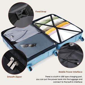 Ready Stock in USA Free Shipping Luggage <b>Set</b> of 3, 20-inch with USB Port ABS+<b>PC</b> Hard Shell Luggage Support Dropshipping - Product Image 4