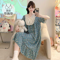 Chemise de nuit élégante en coton pour femme, style princesse, respirante, à motif floral, grande taille, pour la maison, vente en gros