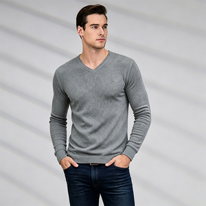 Pull en coton à col en V pour homme, tricoté, durable, respirant, confortable pour l'automne, anti-plis, anti-rétrécissement - Product Image 1