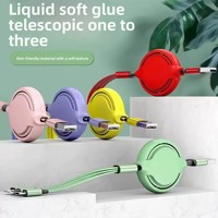 Câble de charge rétractable 3-en-1 en silicone et TPE, plat large, USB-A, charge rapide, micro USB, 8 broches, universel, souple pour téléphone portable