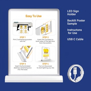 Brightness Adjustable Desktop Advertising <b>Light</b> Box Display A4 Size Tabletop <b>LED</b> Sign Holder for Restaurants <b>Bars</b> - Product Image 5