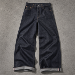 Jeans en denim selvedge <span class=keywords><strong>baggy</strong></span> sur mesure pour hommes, <span class=keywords><strong>pantalon</strong></span> en denim brut à jambes larges - Product Image 3