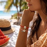Bracelet porte-bonheur Go2boho en fil de nylon rouge, œil maléfique rond, plaqué or 18 carats, géométrique, bohème, bijoux cadeau