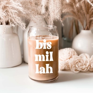 Ramadan <strong>Gifts</strong> <strong>Eid</strong> <strong>Gifts</strong> for Muslims Iced Coffee Cup with Lid and Straw Glass Can Fasting <strong>Eid</strong> <strong>Gift</strong> Bismillah Glass Can Cup - Product Image 5
