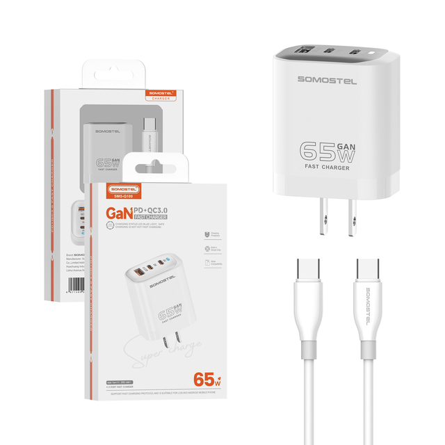 OEM ODM 65W GAN SIC Latest Smart Chip Less Heat Portable PD QC Triple Ports LED 3A Fast Charging protection Charger for iphone