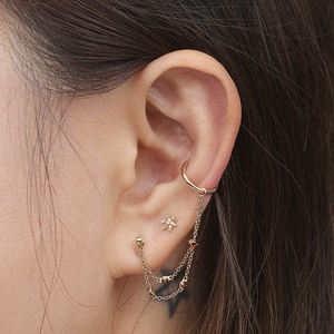 Giometal - Pendientes de Oro Sólido de 14K con Piedra de Típula y Cadena, Joyería Corporal con Concha, Piercing, Extremos sin Rosca - Product Image 4