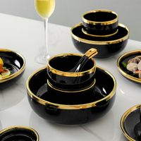 Ensemble de vaisselle en céramique noire à bord doré rétro, 9/18/26 pièces, pour 8 personnes