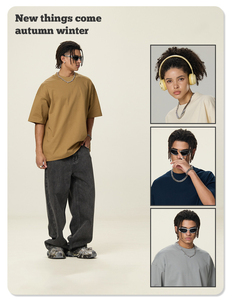 เสื้อยืดคอกลมแขนสั้นทรงหลวมโอเวอร์ไซส์สำหรับผู้ชาย 345G ผลิตจากผ้าฝ้ายถัก 100% เนื้อหนา ลายเรียบ เป็นมิตรต่อสิ่งแวดล้อม - Product Image 3