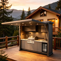 Armoire de cuisine extérieure peinte de qualité supérieure avec 4 tiroirs et panier de rangement pour équipement de barbecue de villa et patio