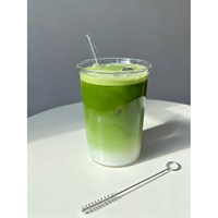 Ensemble de tasses à matcha YOUK en verre transparent blanc écologique, 2 tasses, 2 pailles, brosse de nettoyage, utilisation en extérieur, accessoires réutilisables