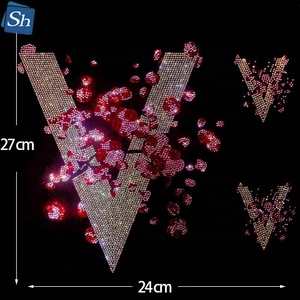 Transferência Termocolante de Strass com Pena de Pavão Brilhante e Motivo Floral Azul Royal e Vermelho Rubi para Decoração DIY de Vestidos de Noite, Atacado - Product Image 4