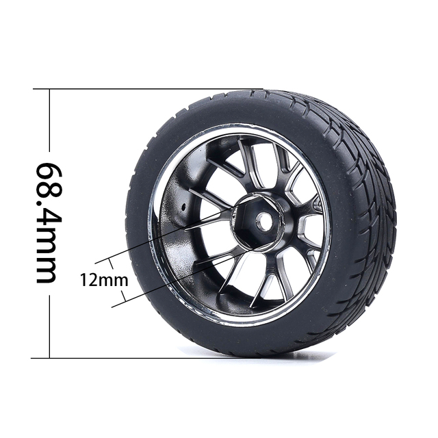 1/10 Scale RC Touring Car Wheel Tire Combo Chrome Silver Simulation Hub Street Pattern Metal Racing Tyres OEM Brand 14+ Years