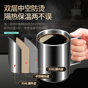 Taza de café de acero inoxidable 316 con doble pared y aislamiento al vacío para uso en oficina y estudiantes - Product Image 1
